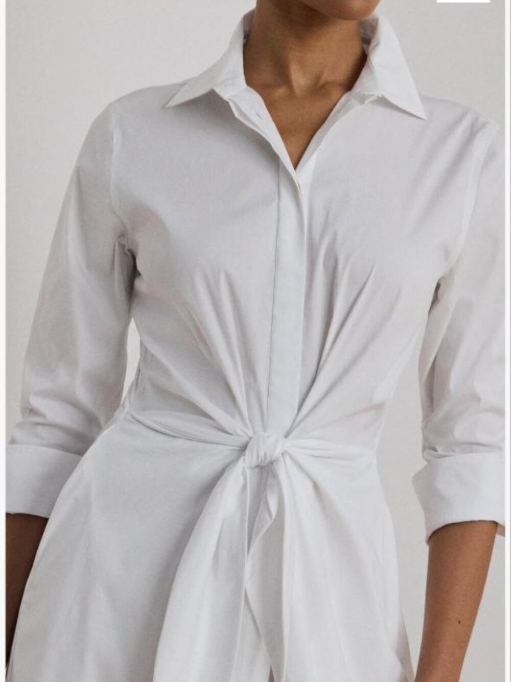 $185 Lauren Ralph Lauren Front Tie Cotton Midi Shirtdress White Size 18 - Picture 2 of 9